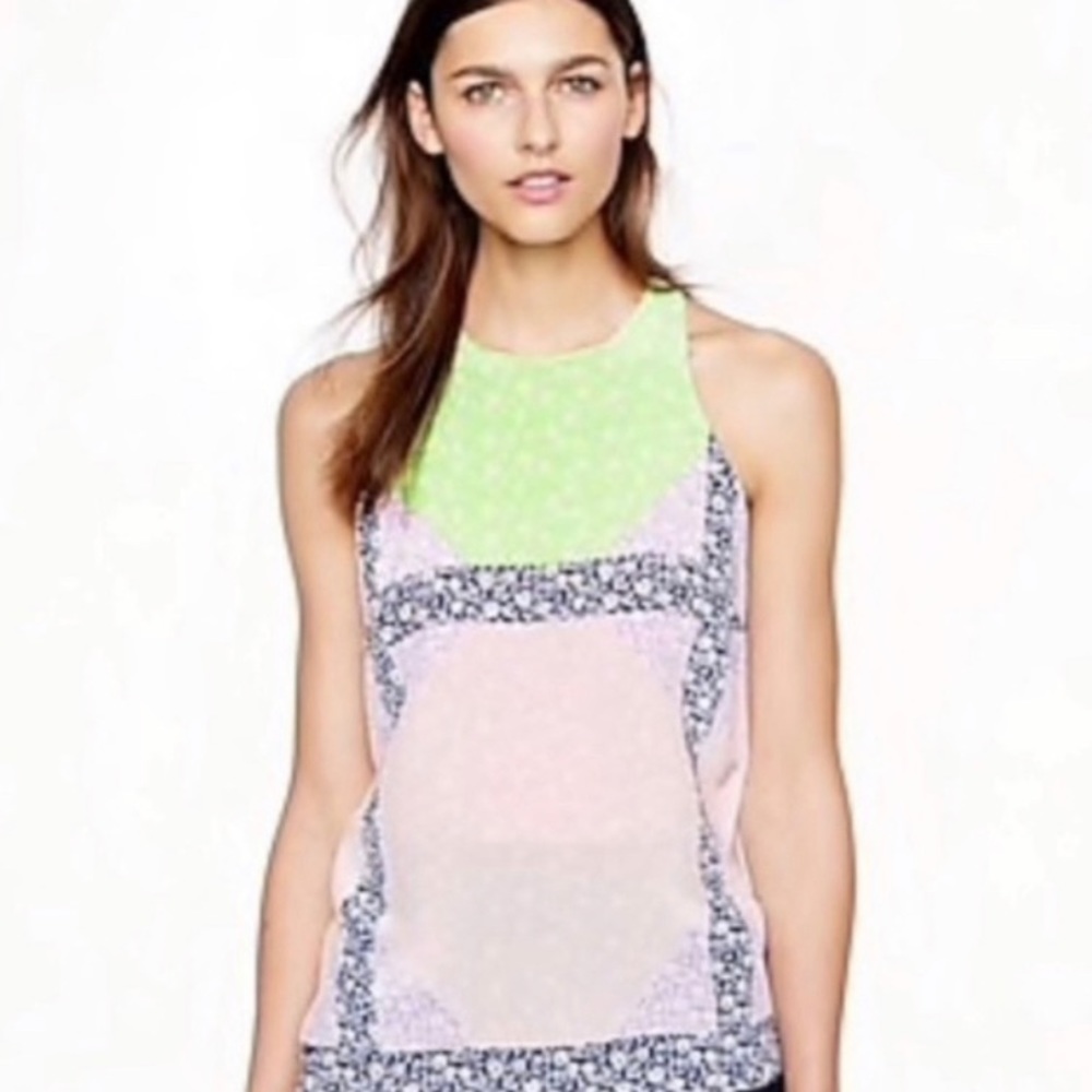 J. Crew Windowpane Floral Silk Top Size 6